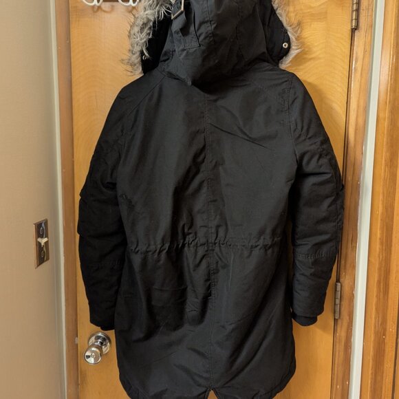 Divided (H&M) Long Warm Winter Coat with Faux Fur Hood, Size 36 - Picture 10 of 15